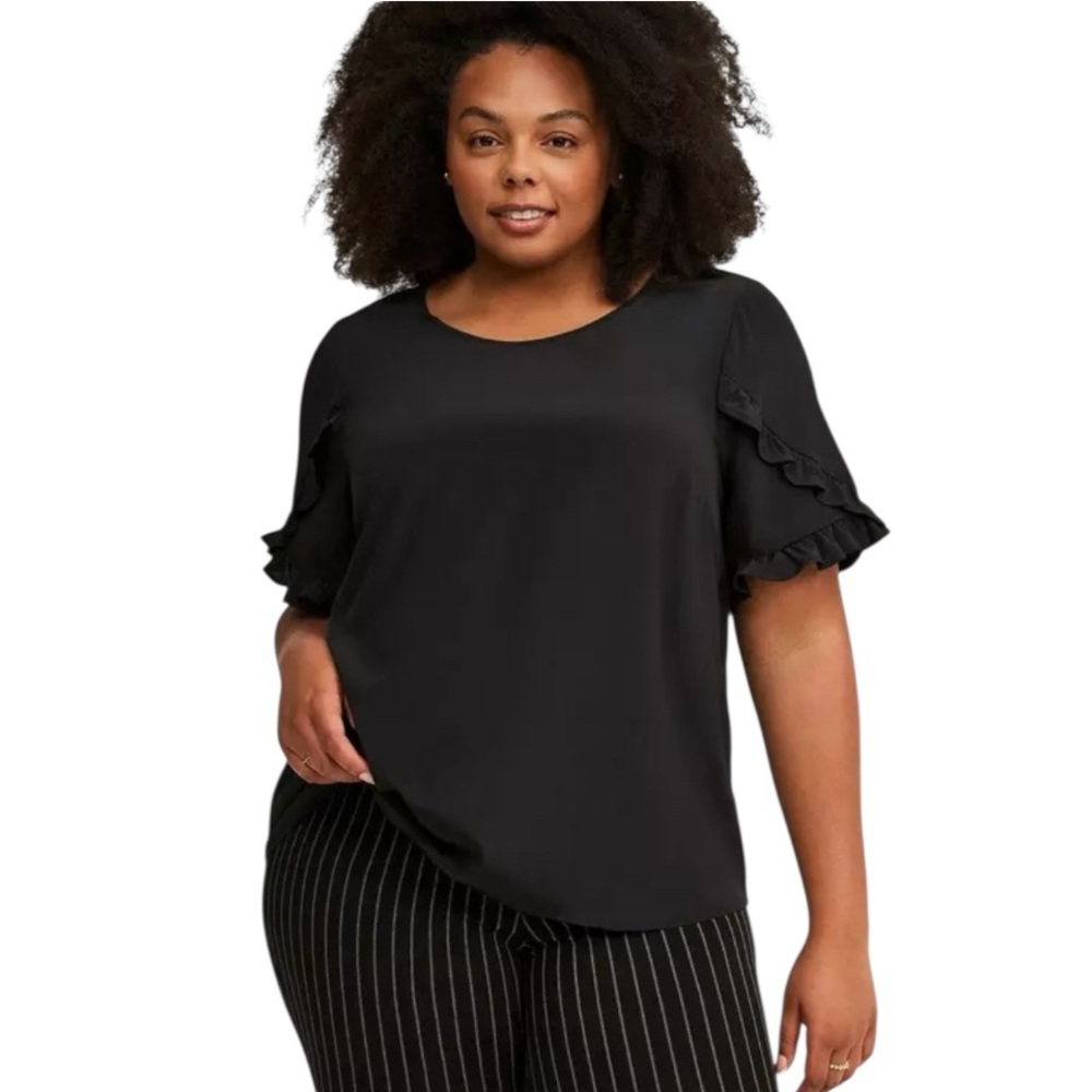 Torrid Ruffle Trim Blouse | Size 00 (Fits Like XL) | Deep Black | NWT
